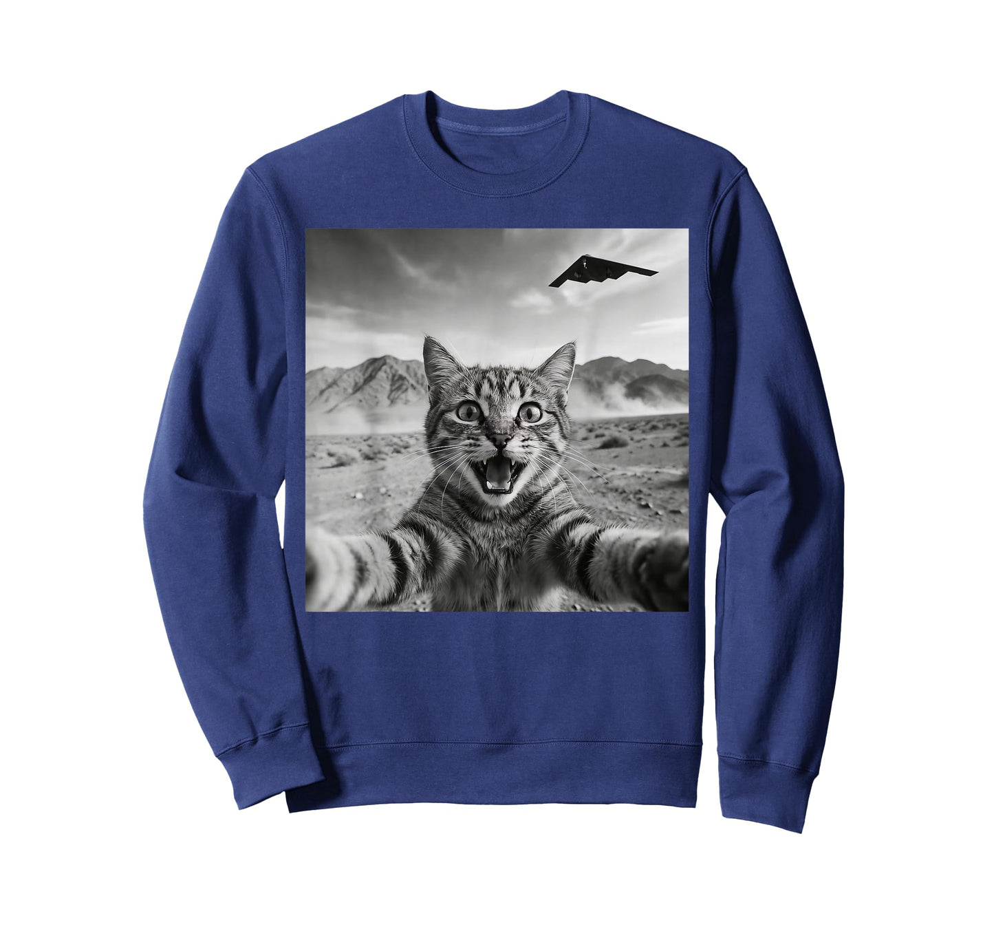 B-2 Bomber Stealth Flyover USA UFO Aircraft Funny Cat Selfie T-Shirt