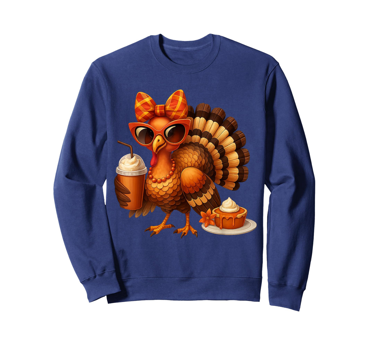 Turkey Drinking Coffee Bow Thanksgiving Womens Turkey Day T-Shirt