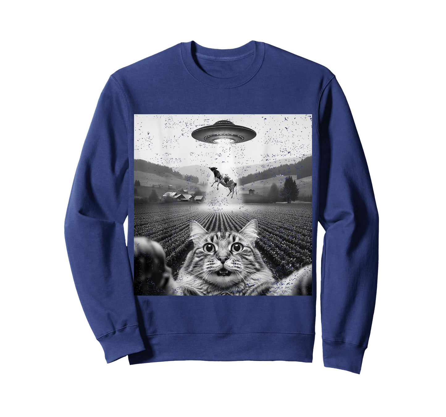 Hilarious Cat Selfie UFO Cow Abduction Alien Meme Design T-Shirt