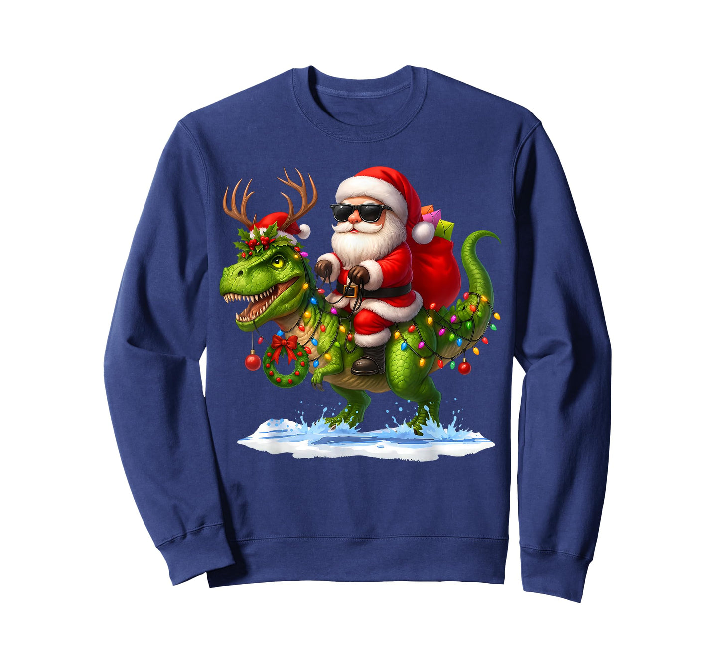 Santa Riding Dinosaur T Rex Christmas Boys Men Xmas Squad T-Shirt
