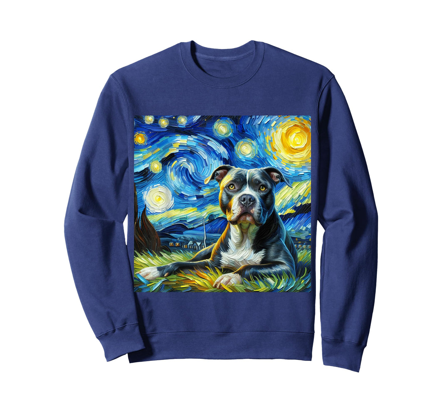 Pitbull Animal Funny Pit Bull Starry Night Van Gogh Style T-Shirt
