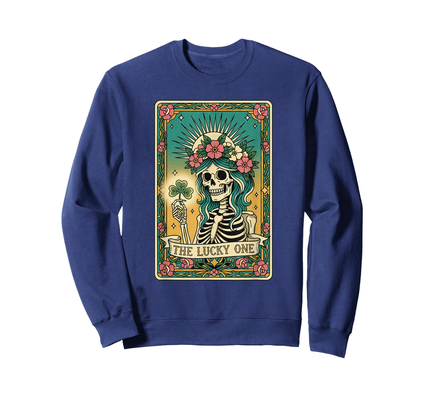 The Lucky One Tarot Card St Patricks Day Shamrock Skeleton T-Shirt