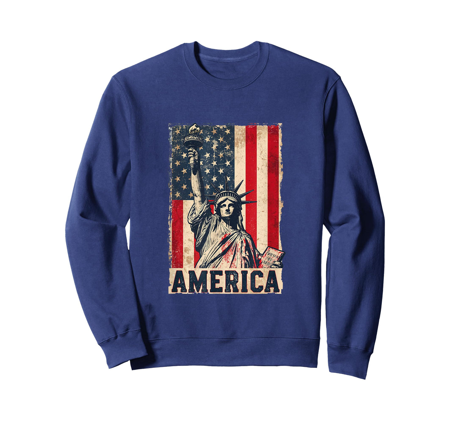 America Flag with Statue of Liberty Vintage Art T-Shirt