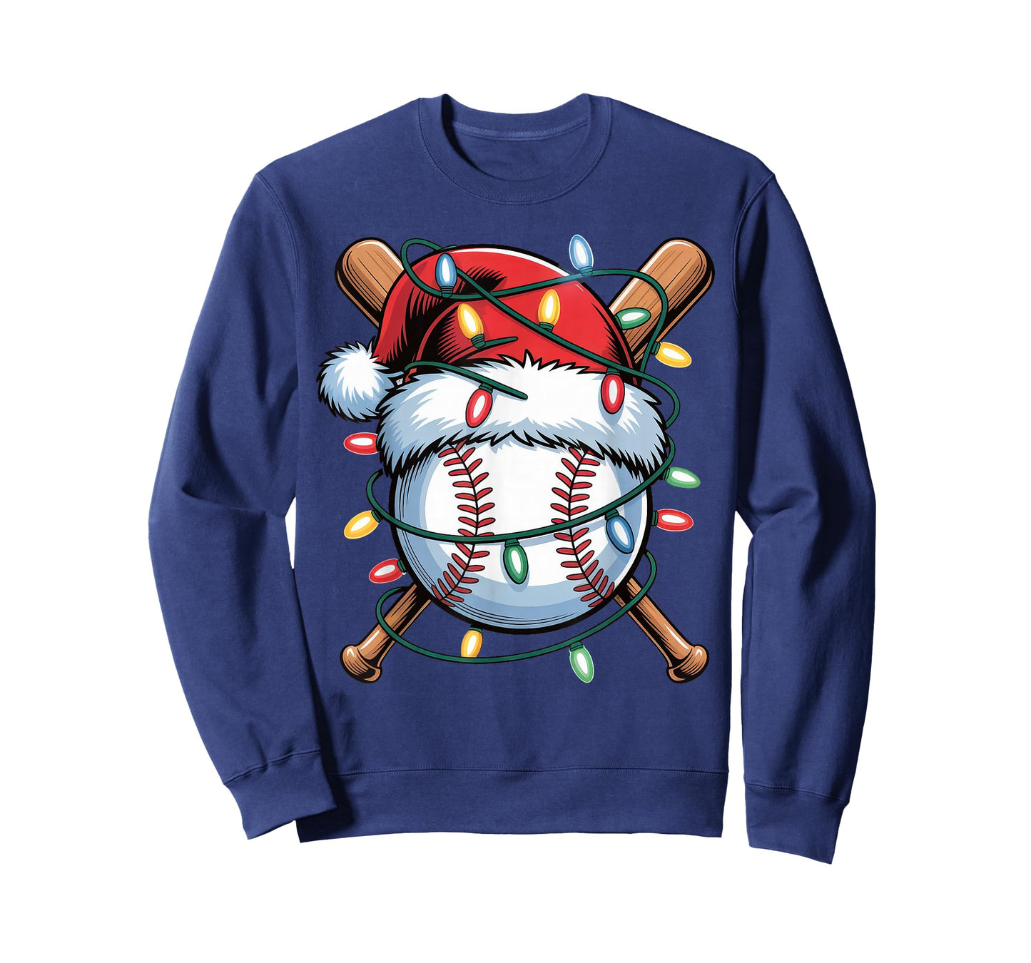 Baseball Christmas Lights Men Boys Youth Santa Sports T-Shirt