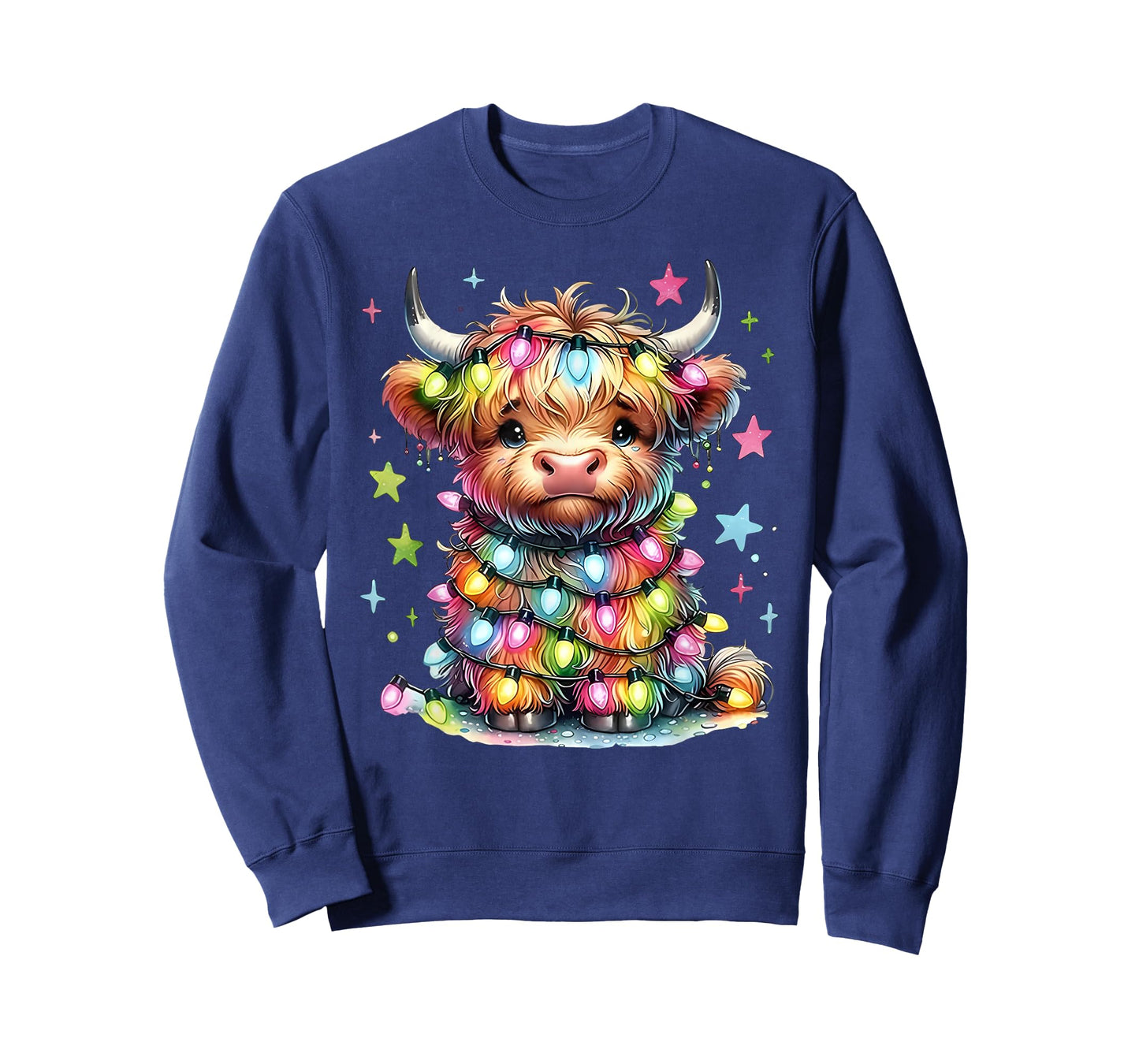 Merry and Bright Highland Cow Christmas Light Cow Lovers T-Shirt