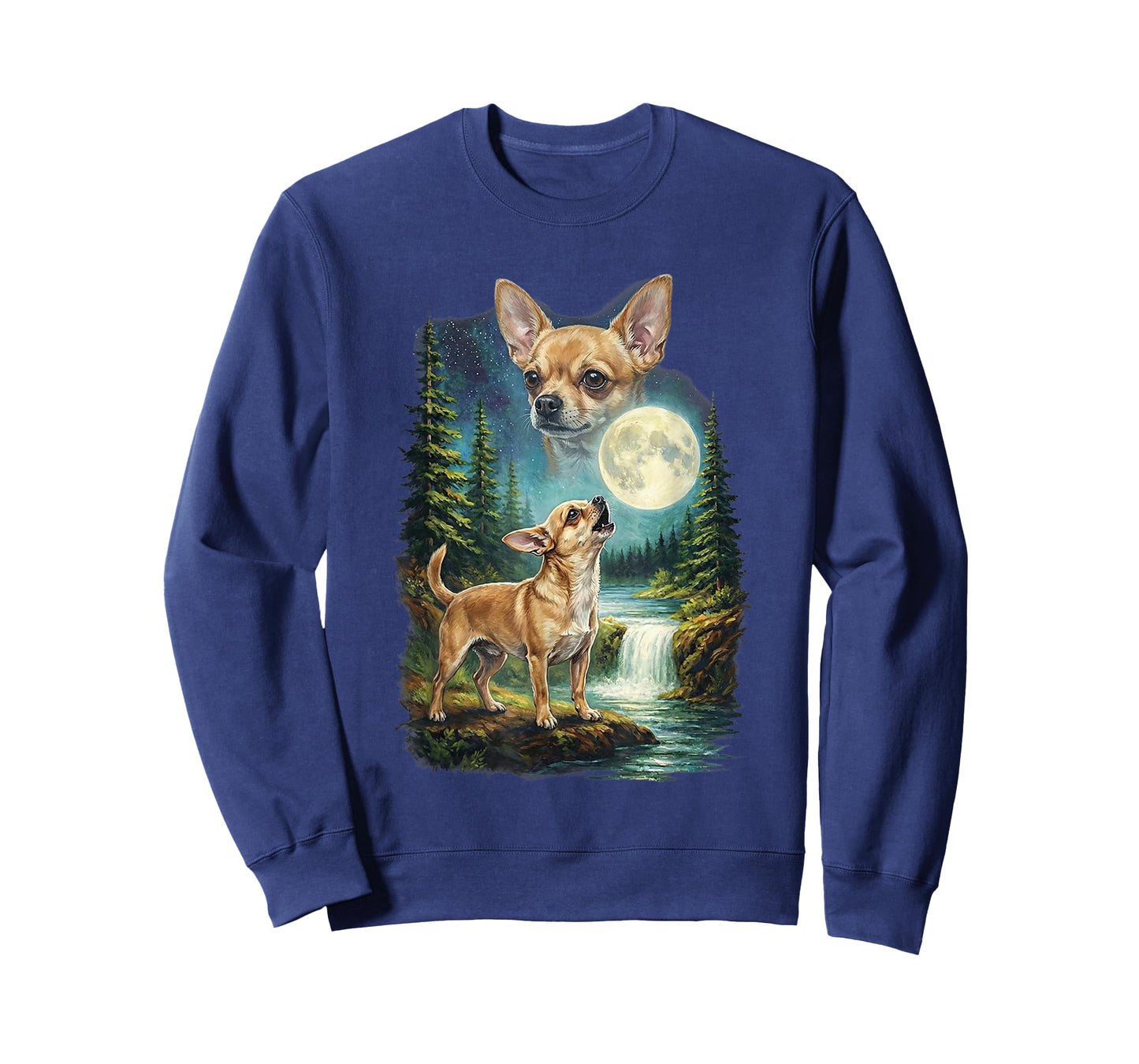 Chihuahua Dog Moonlit Night Art Chihuahua Howling at Moon T-Shirt