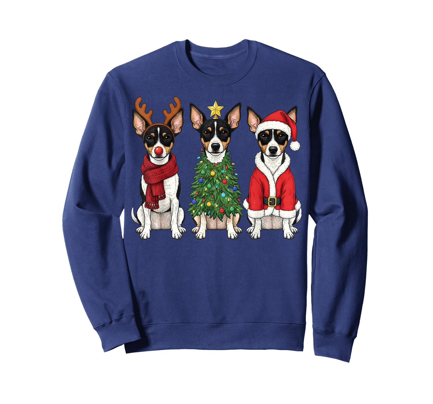 Retro Christmas Rat Terrier Santa Reindeer Dog Lover T-Shirt