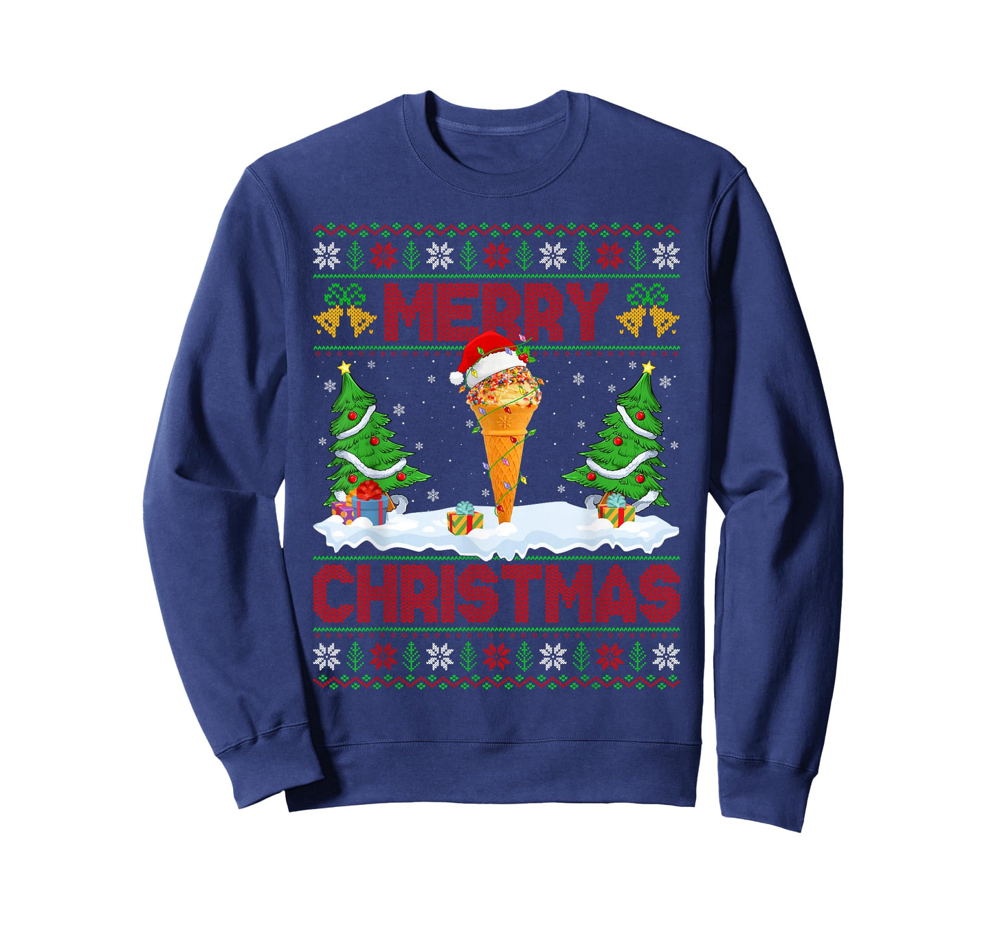Ice Cream Cone Ugly Xmas Sweaters Funny Lights Christmas T-Shirt