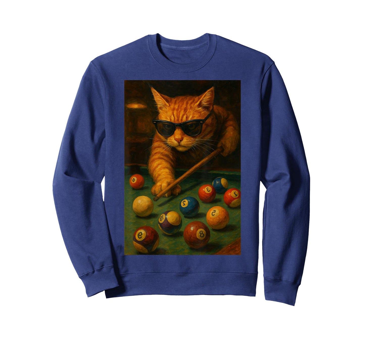 Cat Playing Pool Sunglasses Billiards Cool Art Illustration T-Shirt