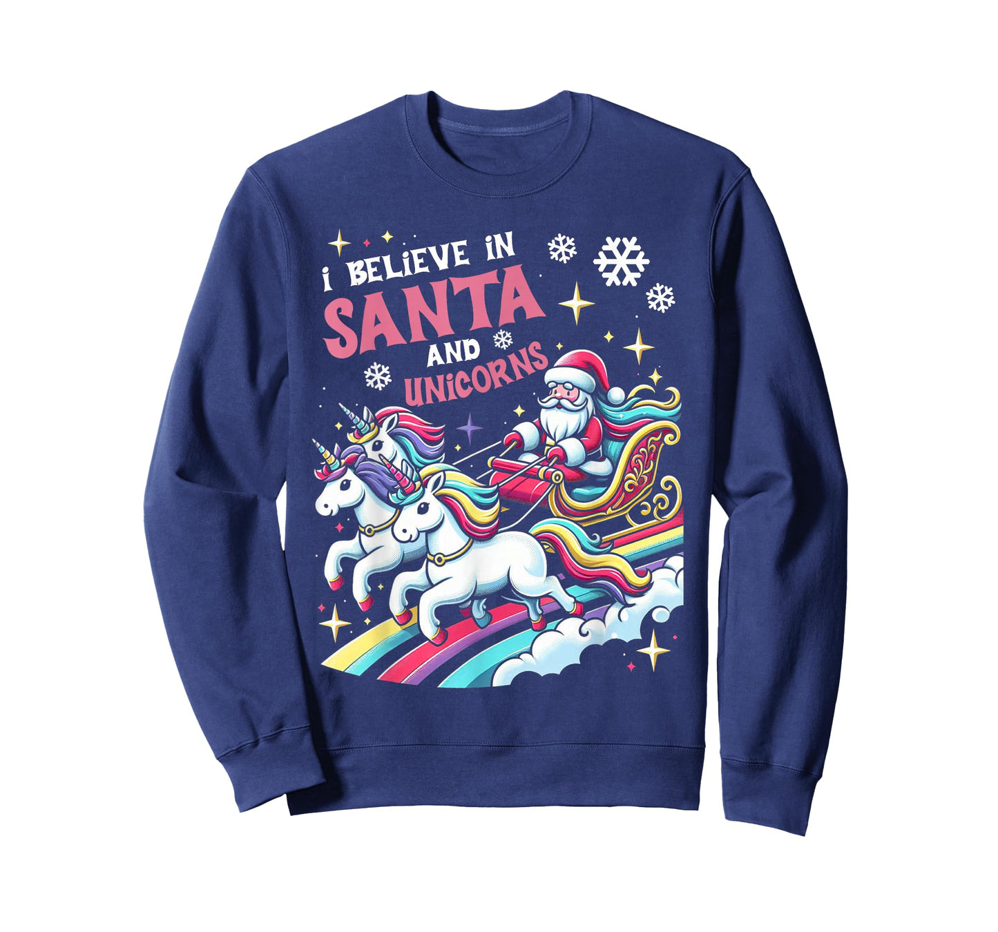 Christmas I Believe in Santa and Unicorns Funny Xmas Pajama T-Shirt