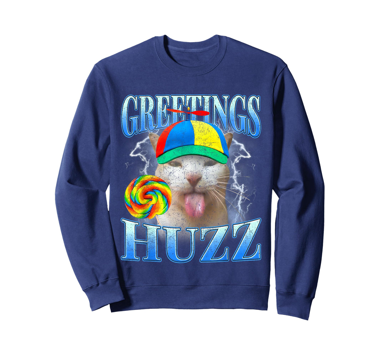 Funny Lollipop Cat Meme Greetings Huzz Retro Gen Z Alpha Y2K T-Shirt