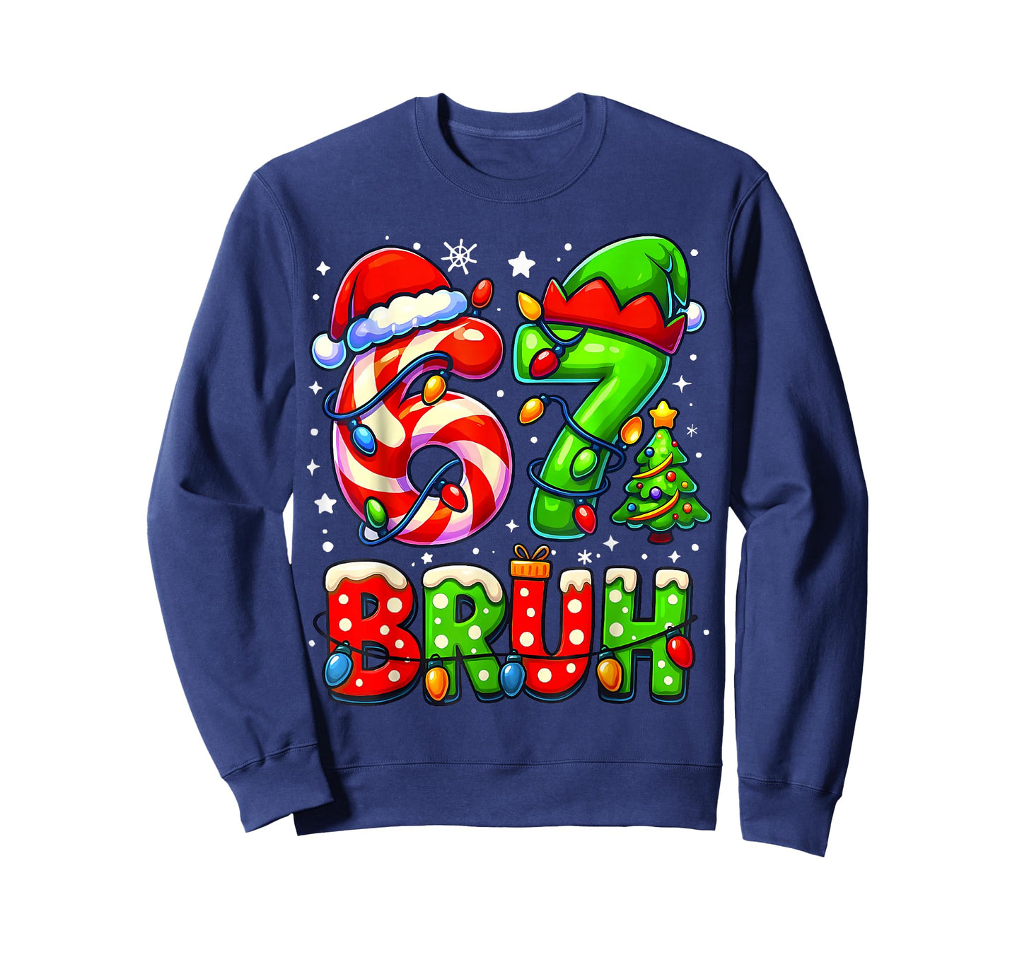 Bruh 67 Six Seven Meme Candy Cane Xmas Light Boy Girl Kids T-Shirt