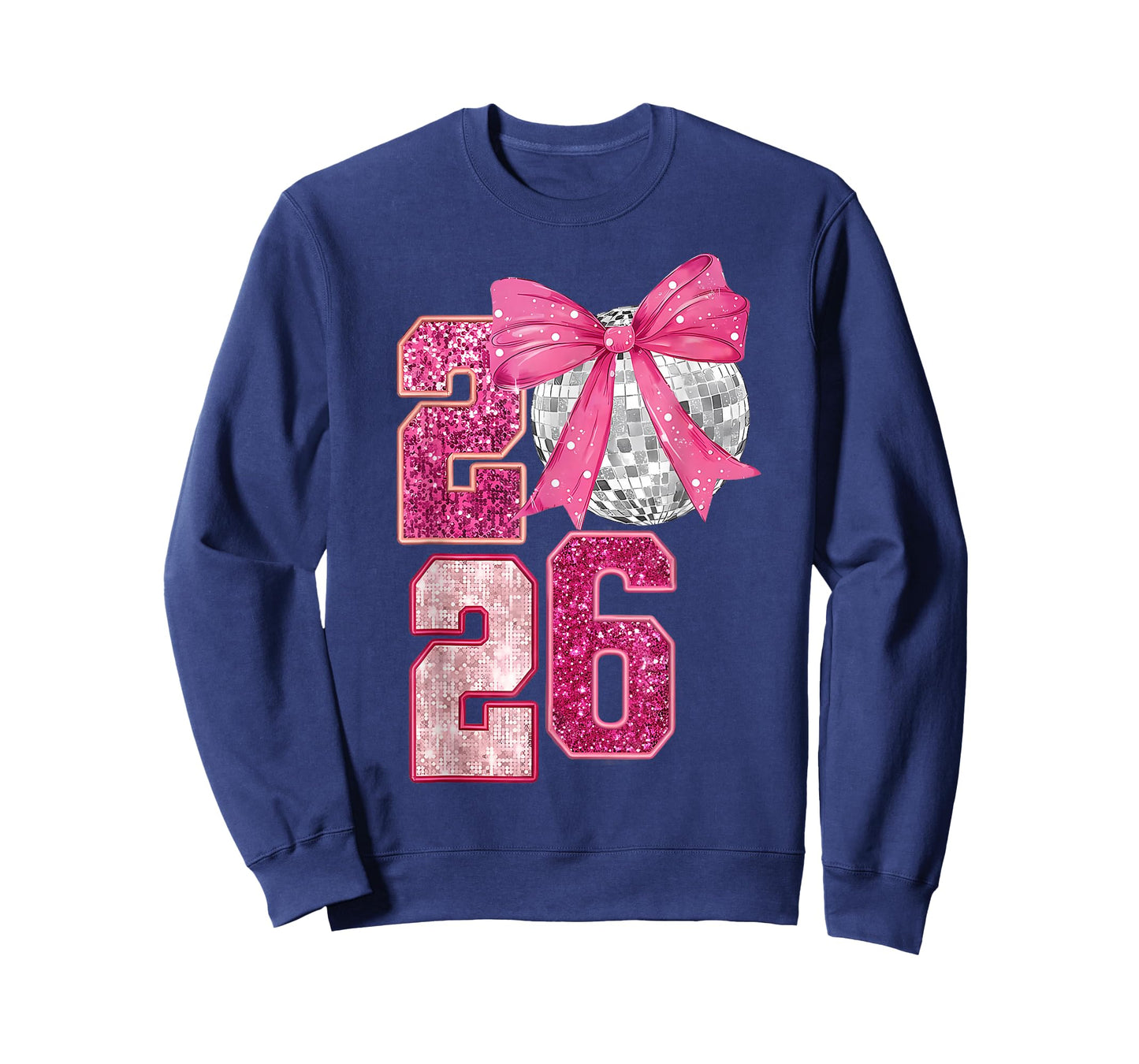 Happy New Year 2026 Disco Ball Pink Coquette Bow Family T-Shirt