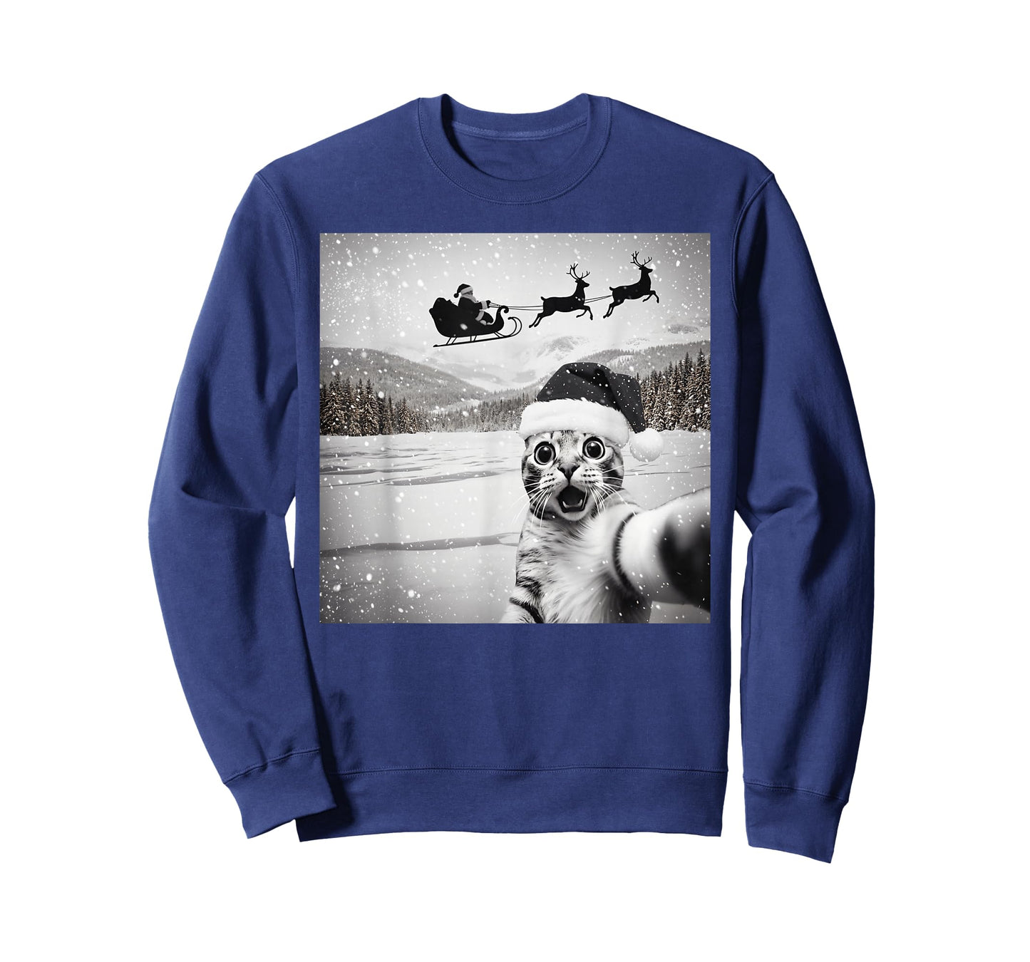 Cat Selfie with Santa Funny Christmas for Men Women Kids T-Shirt