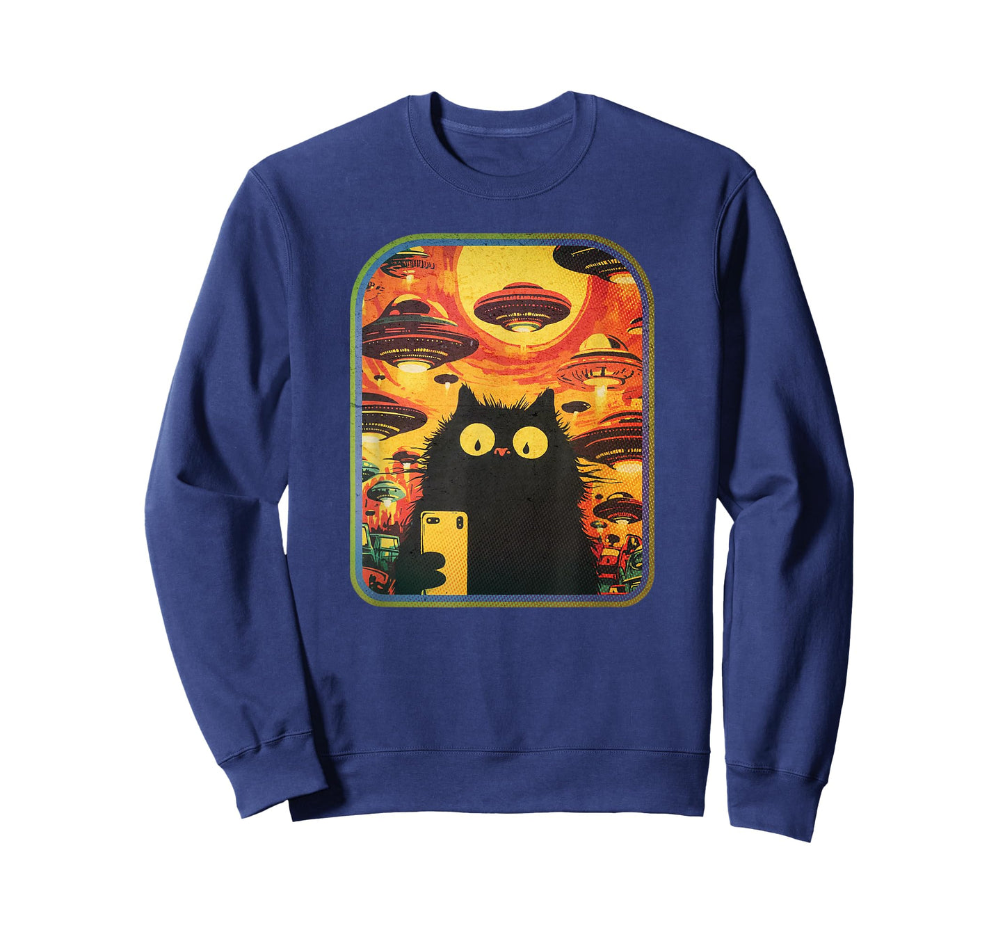 Retro Space Cat Selfie with UFOs T-Shirt