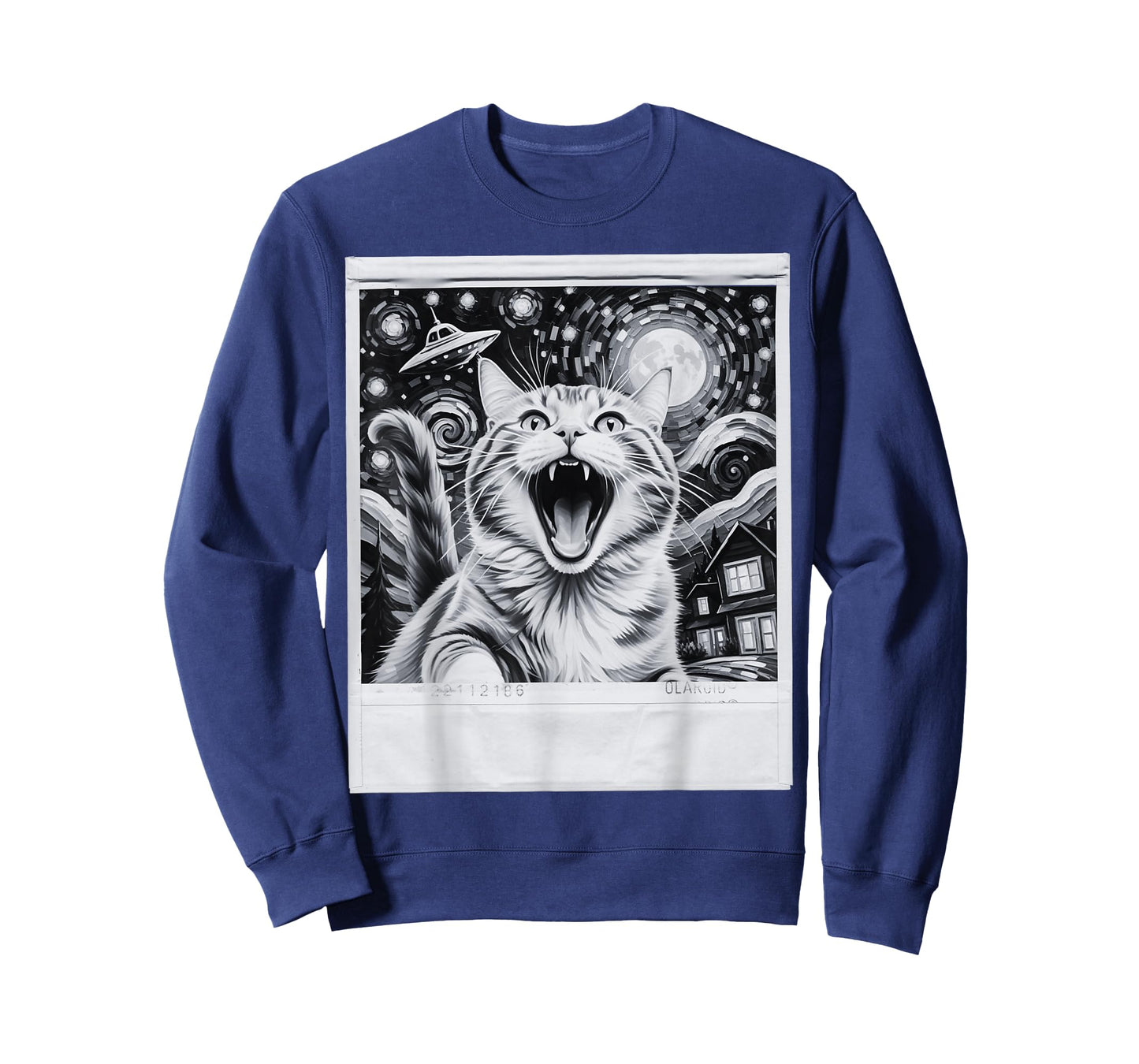 Starry Night Vintage Cat Polaroid Selfie UFO T-Shirt