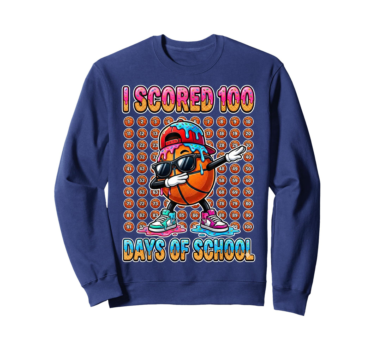 100 Days of School Basketball Ice Cram Drip 100th T-Shirt