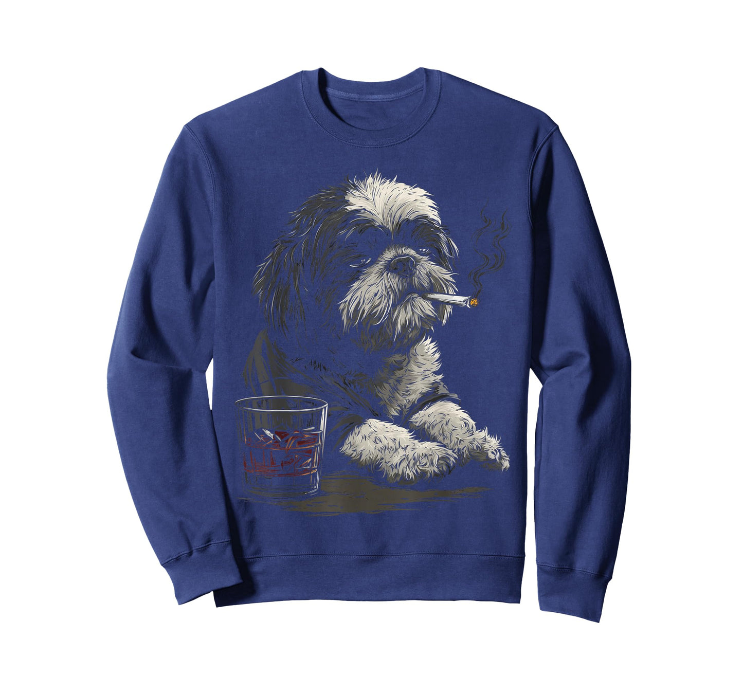 Shih Tzu Smoking Cigarette Whisky Lover Funny Dog T-Shirt