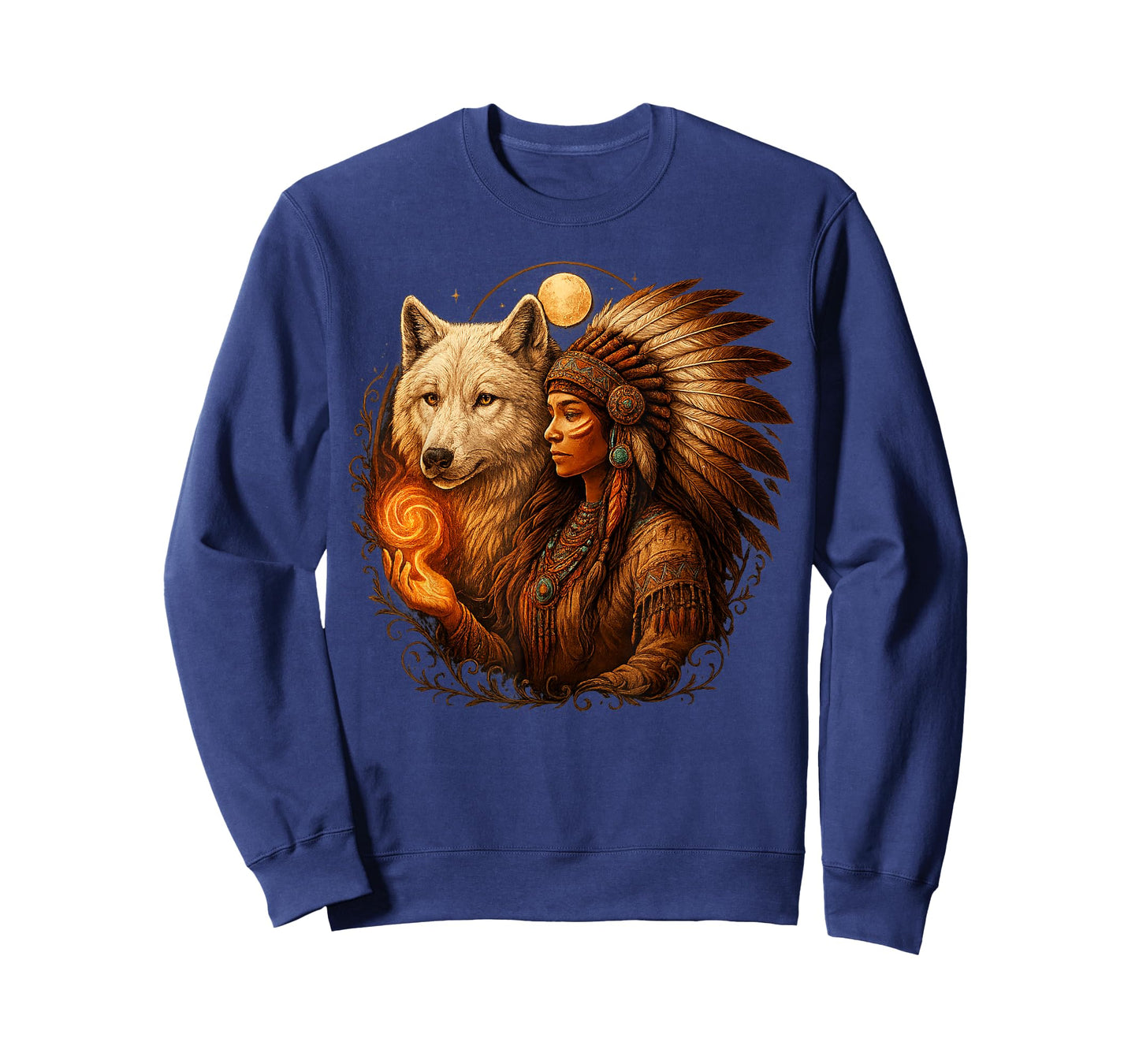 Indian Native American Woman with White Wolf Vitage Gifts T-Shirt