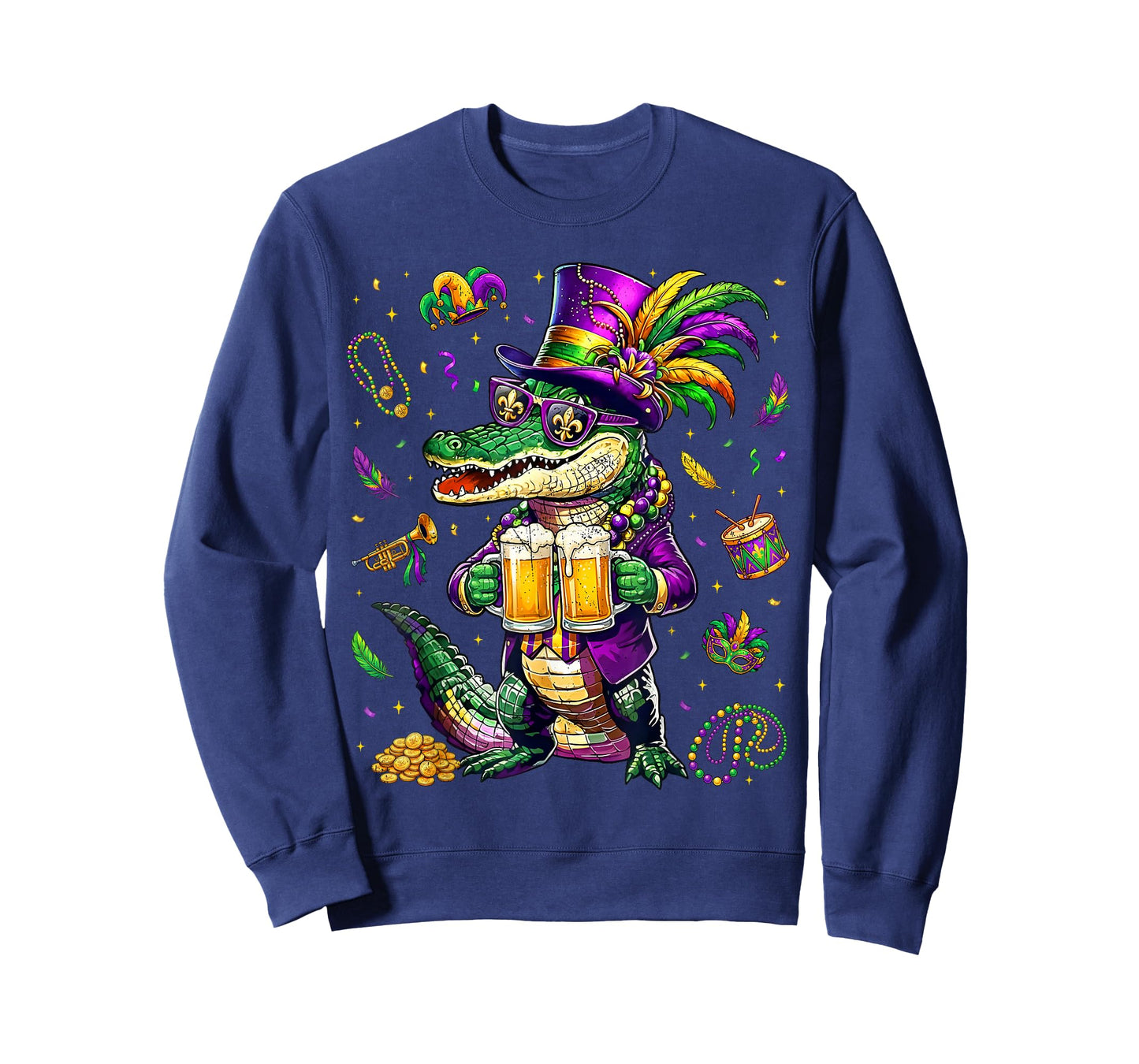 Funny Mardi Gras Malligator Drinking Drink Vintage Bead Men T-Shirt