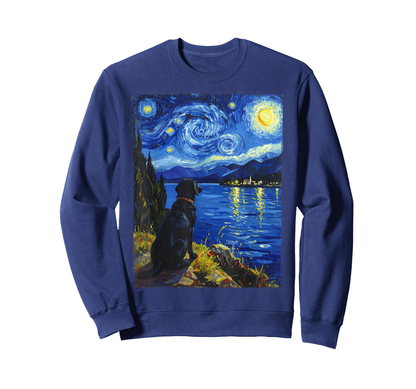 Van Gogh Starry Night Painting Black Retriever Dog T-Shirt