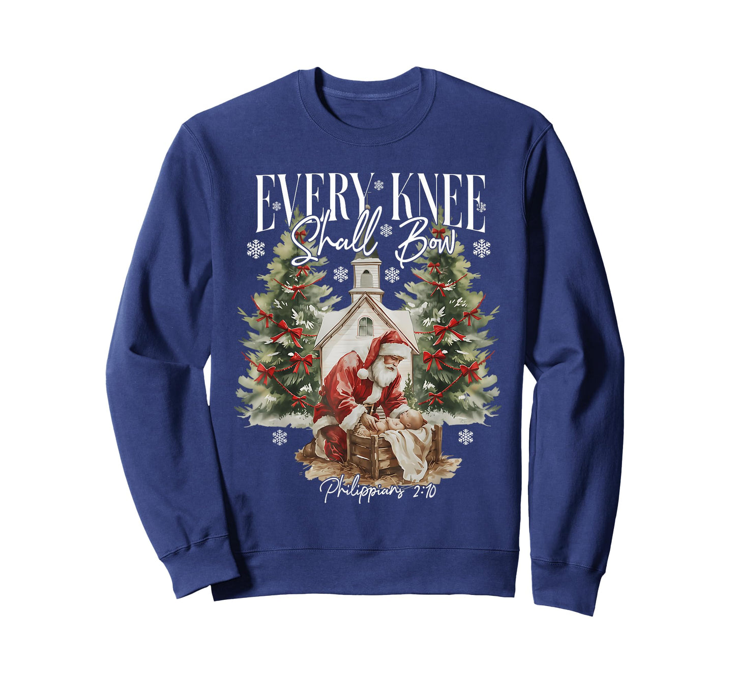 Every Knee Shall Bow Santa Christmas Nativity Scene Xmas T-Shirt