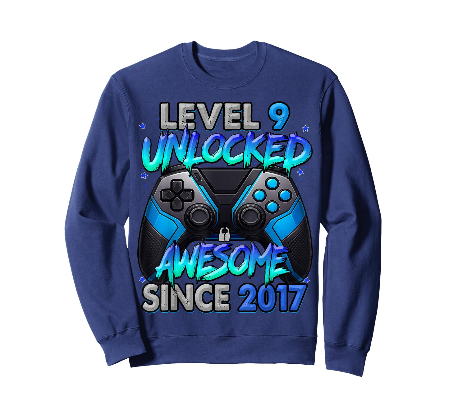 Level 9 Unlocked Awesome Since 2017 9th Birthday Gaming T-Shirt