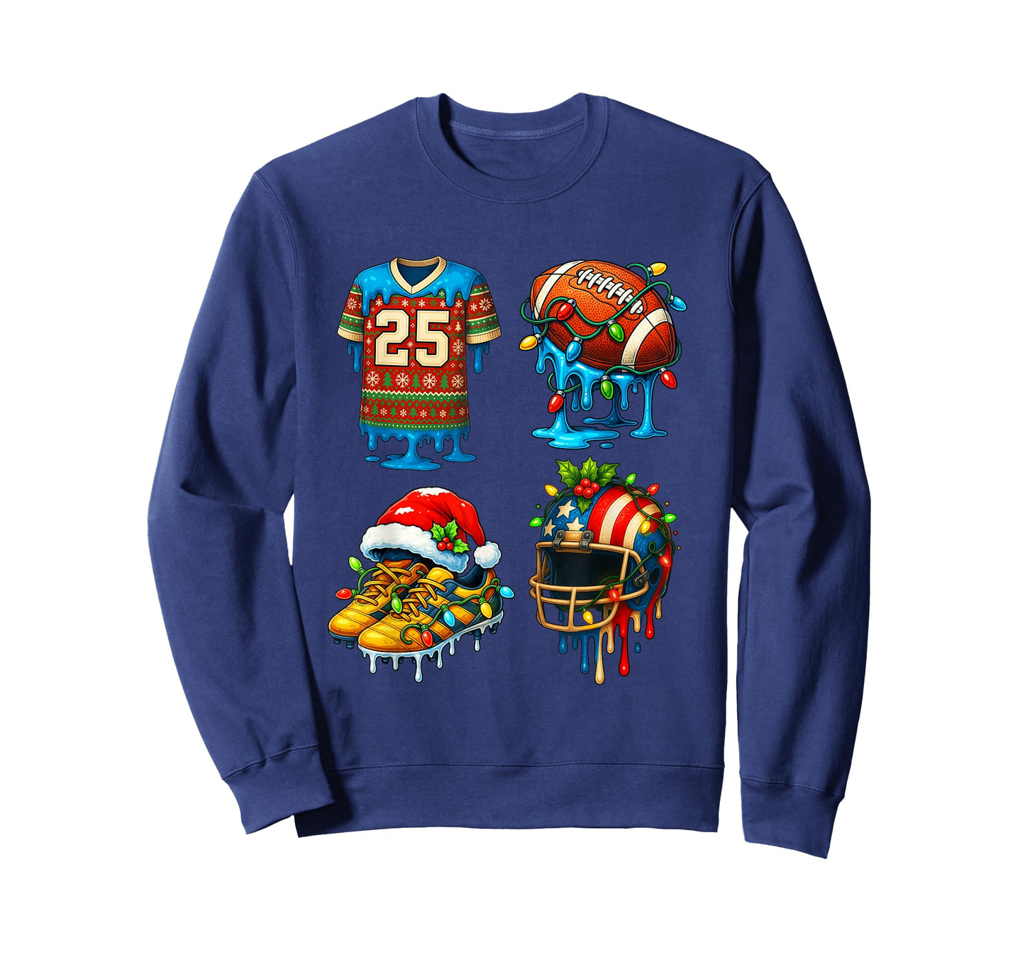 Christmas Football Drip for Boys Men Ice Cream Drip Xmas T-Shirt