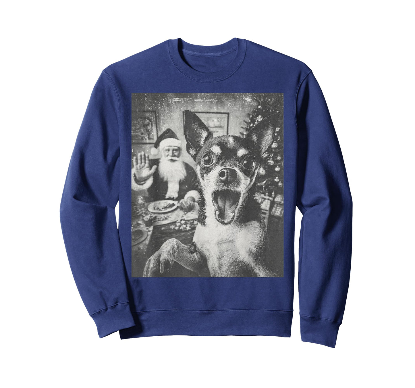 Funny AI Chihuahua Dog Selfie with Santa Claus Christmas T-Shirt
