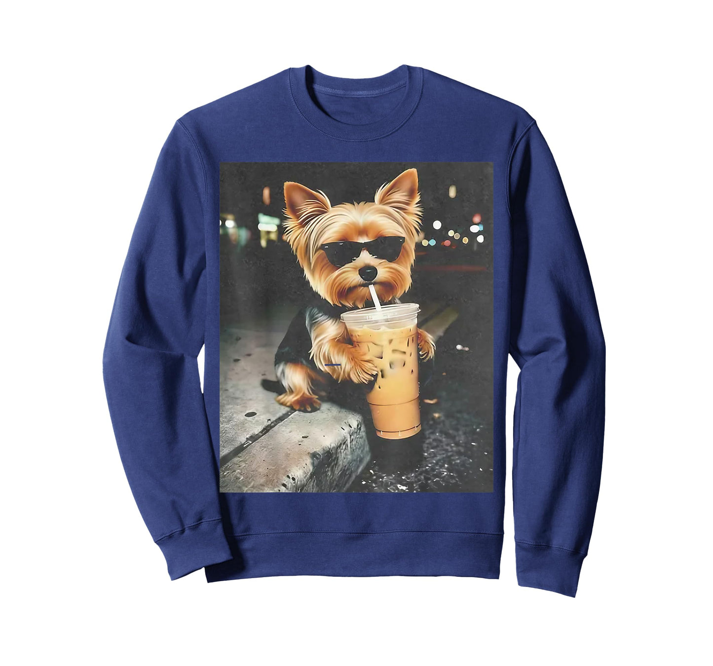 Funny Yorkie Drinking Iced Coffee Cute Dog Meme Humor T-Shirt