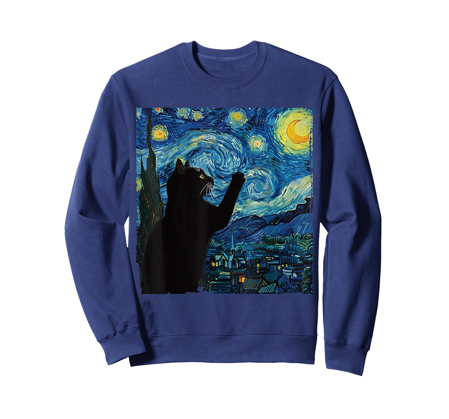 Starry Night Cat Art Graphic Cute Night Sky Painting Design T-Shirt