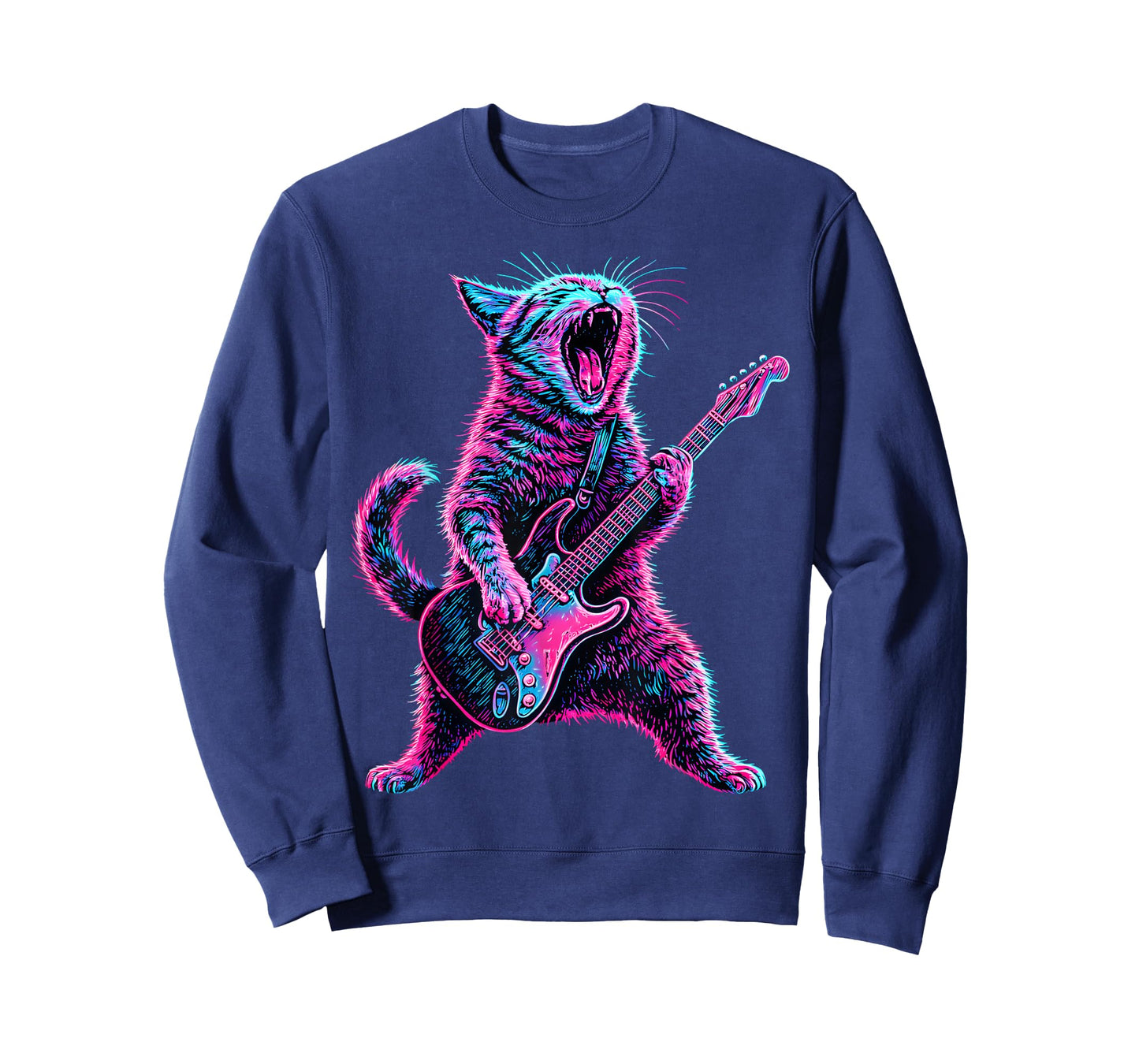 Cat Playing Guitar Retro Music Rock Lovers Cat Guitar Player T-Shirt