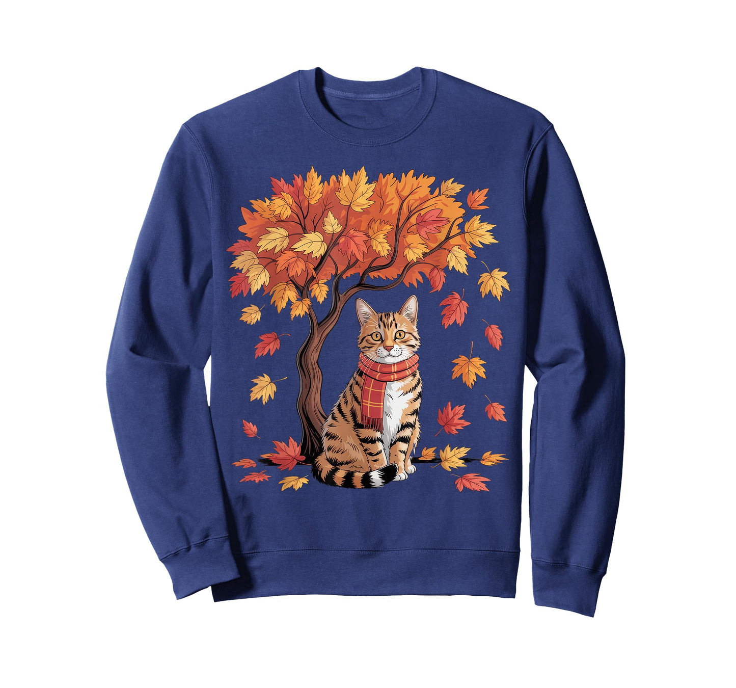 Cat Leaf Fall Tree Thanksgiving T-Shirt