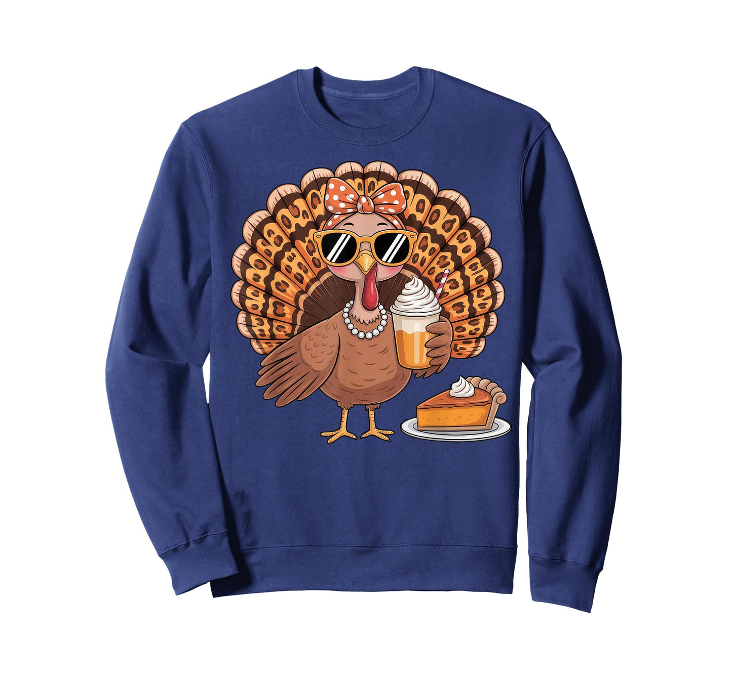Turkey Drinking Coffee Bow Thanksgiving Leopard Women T-Shirt