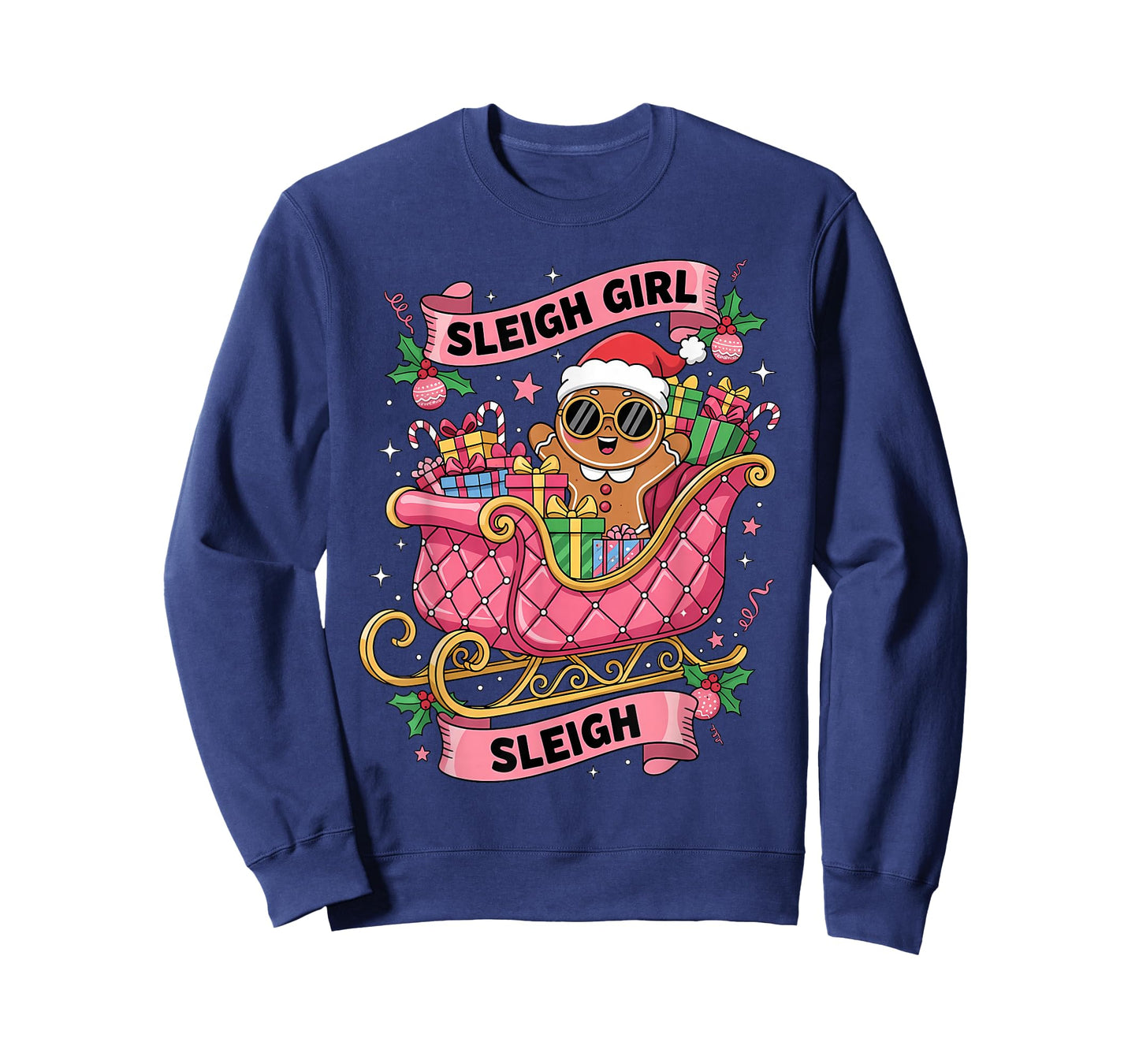 Gingerbread Sleigh Girl Pink Funny Christmas Women Girls T-Shirt