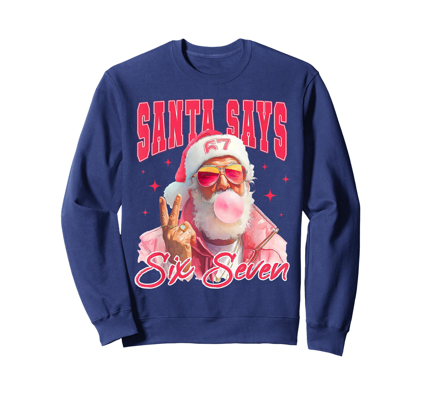 Santa Says Six Seven Meme 67 Christmas Funny Santa Crew Xmas T-Shirt