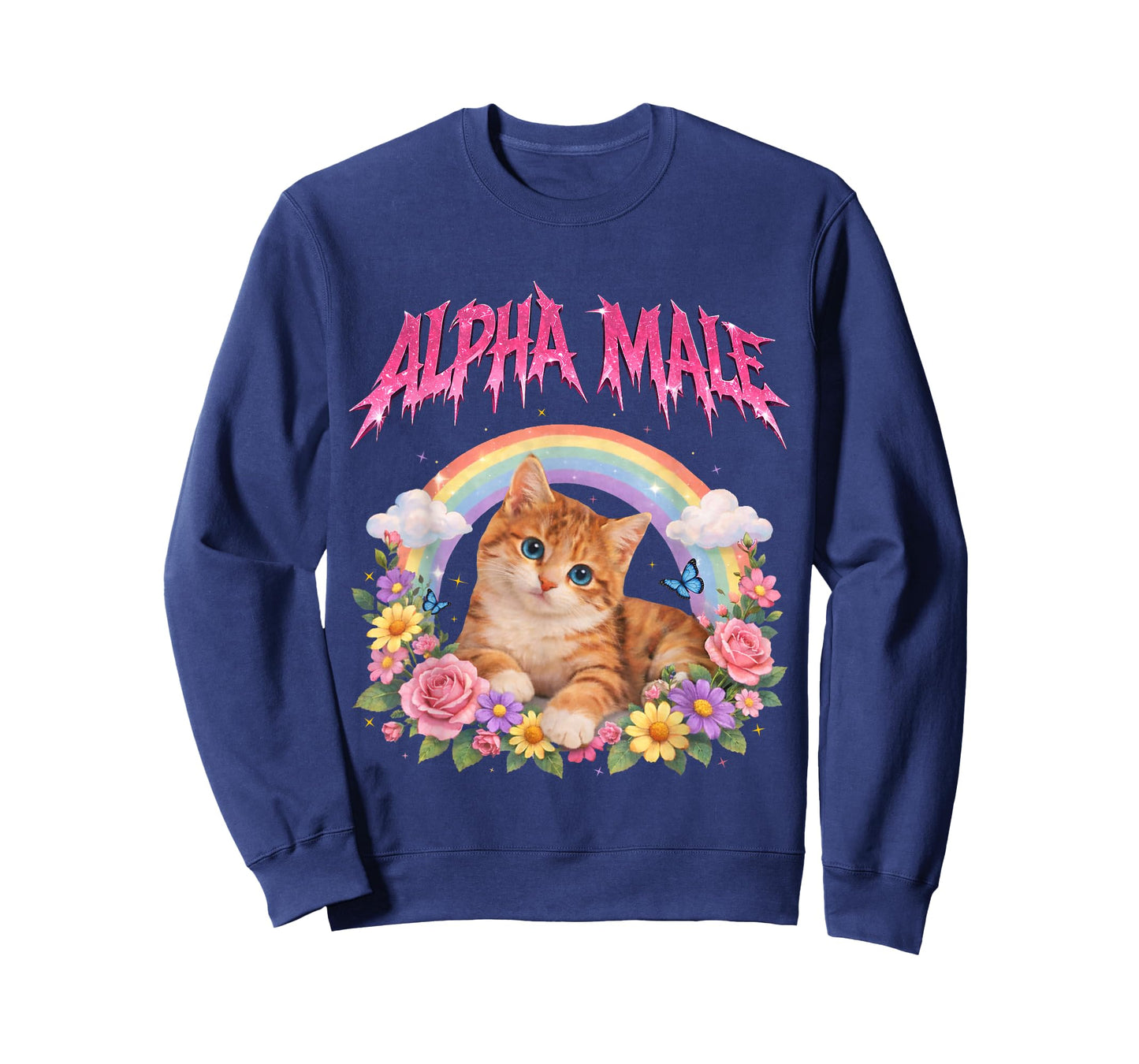 Alpha Male Funny Kitten Rainbow Floral T-Shirt