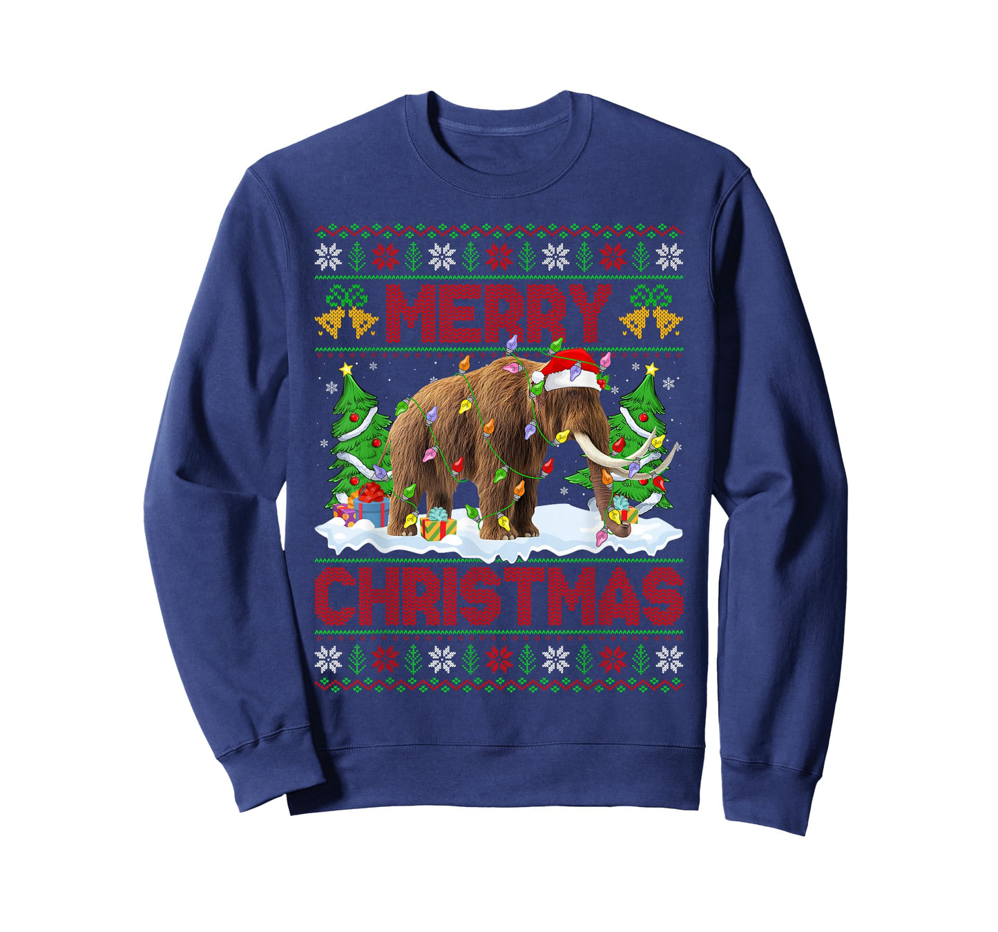Woolly Mammoth Ugly Xmas Sweater Animal Lights Christmas T-Shirt