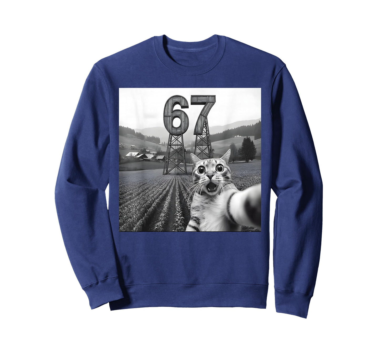 Cat Selfie with Tower 67 Funny Six Seven Cat T-Shirt