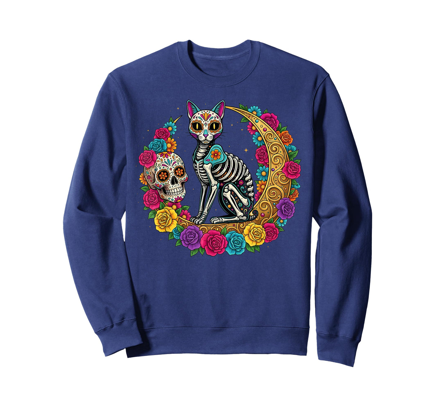 Sugar Skull Cat Moon Dia de Los Muertos Day of Dead Mexican T-Shirt