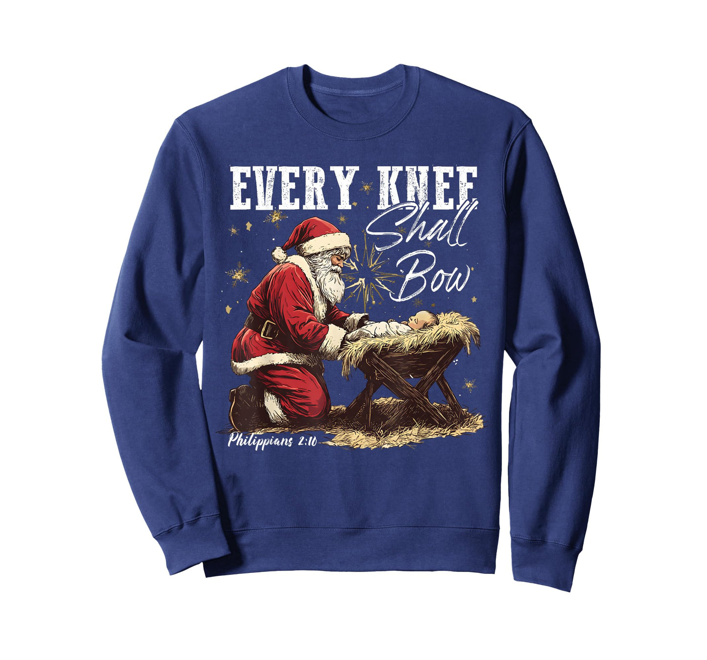 Every Knee Shall Bow Santa Christmas Nativity Scene Xmas T-Shirt