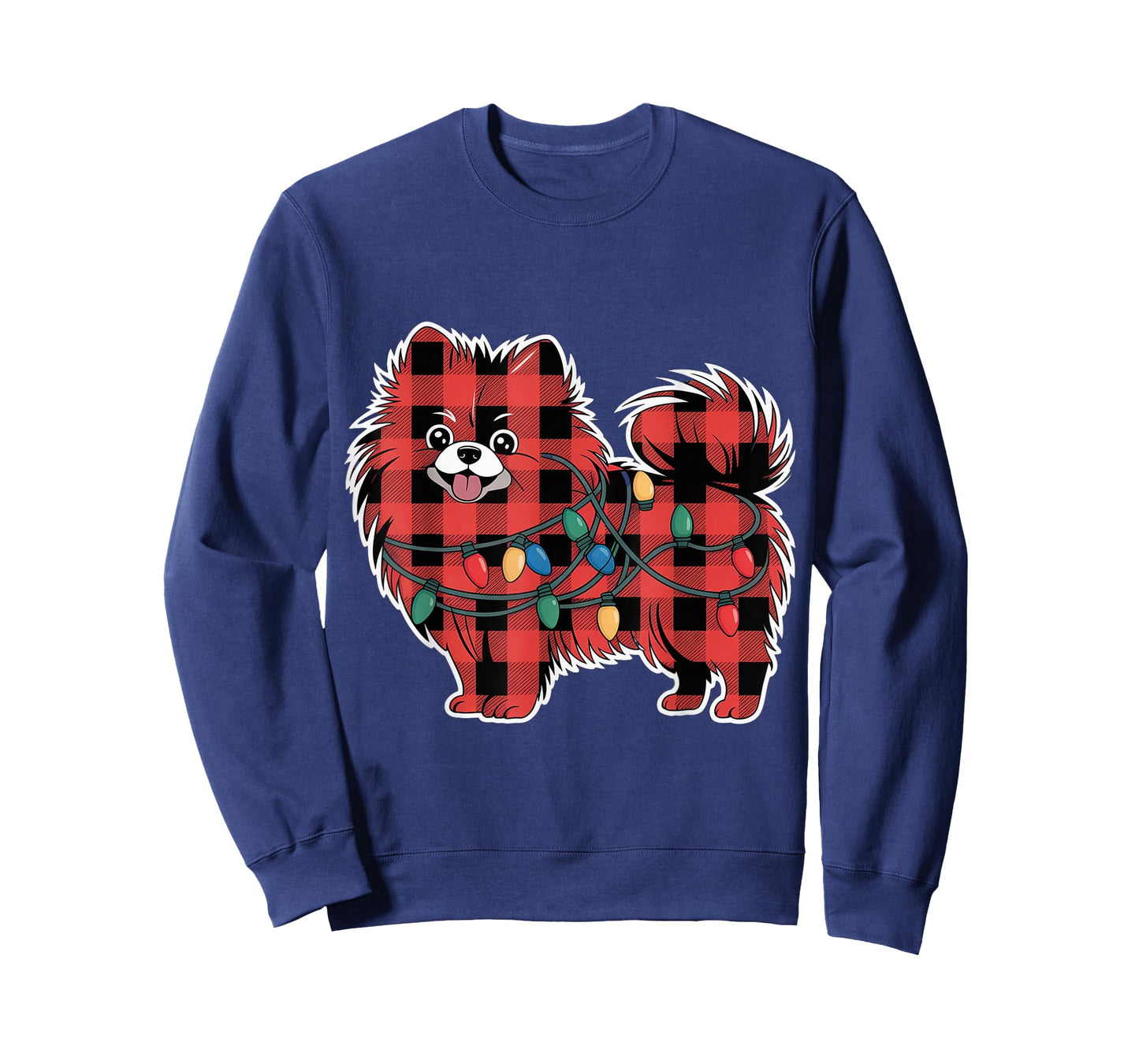 Plaid Pomeranian Christmas Lights Outfit Holiday Family T-Shirt