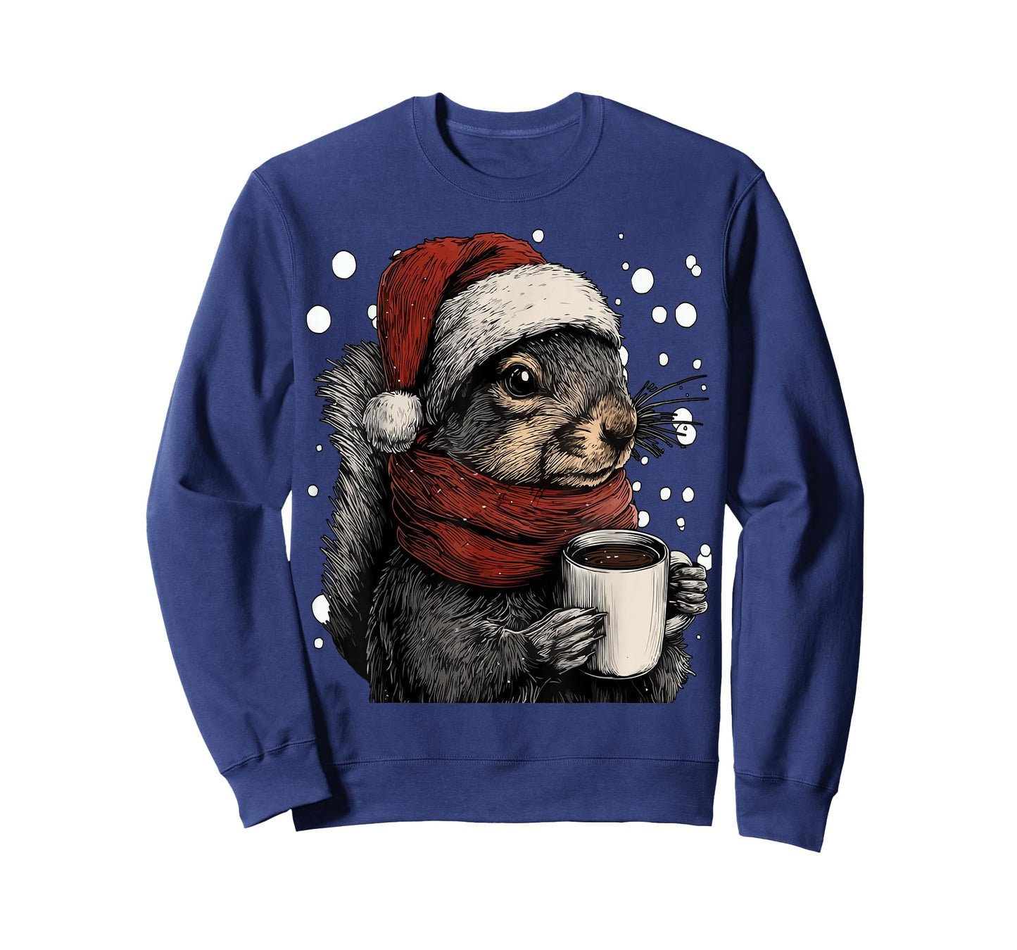 Christmas Squirrel with Santa Hat Coffee Lover Funny Winter T-Shirt