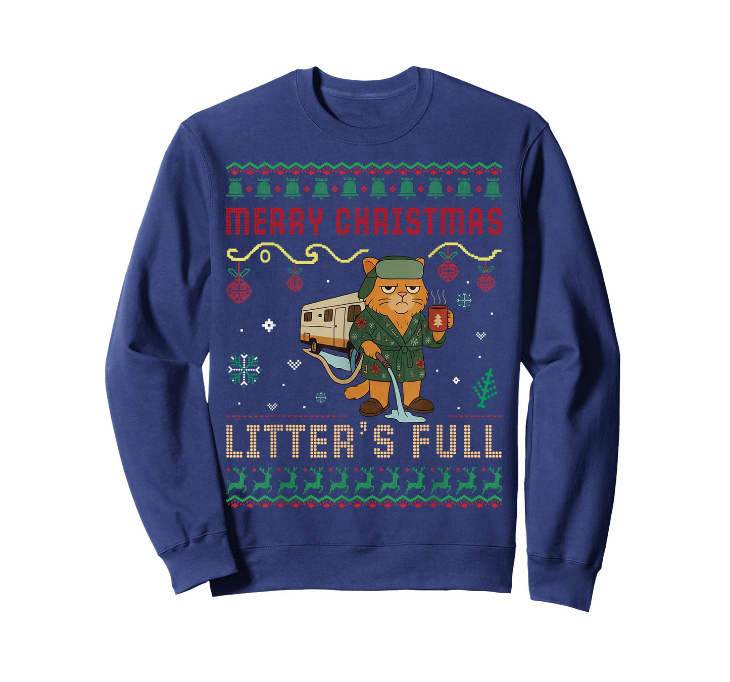 Merry Christmas Litter’s Full Funny Cat Xmas Ugly Sweaters T-Shirt