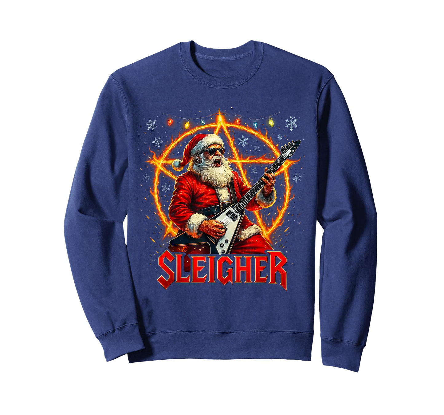 Sleigher Metal Santa Rocking Christmas Design T-Shirt