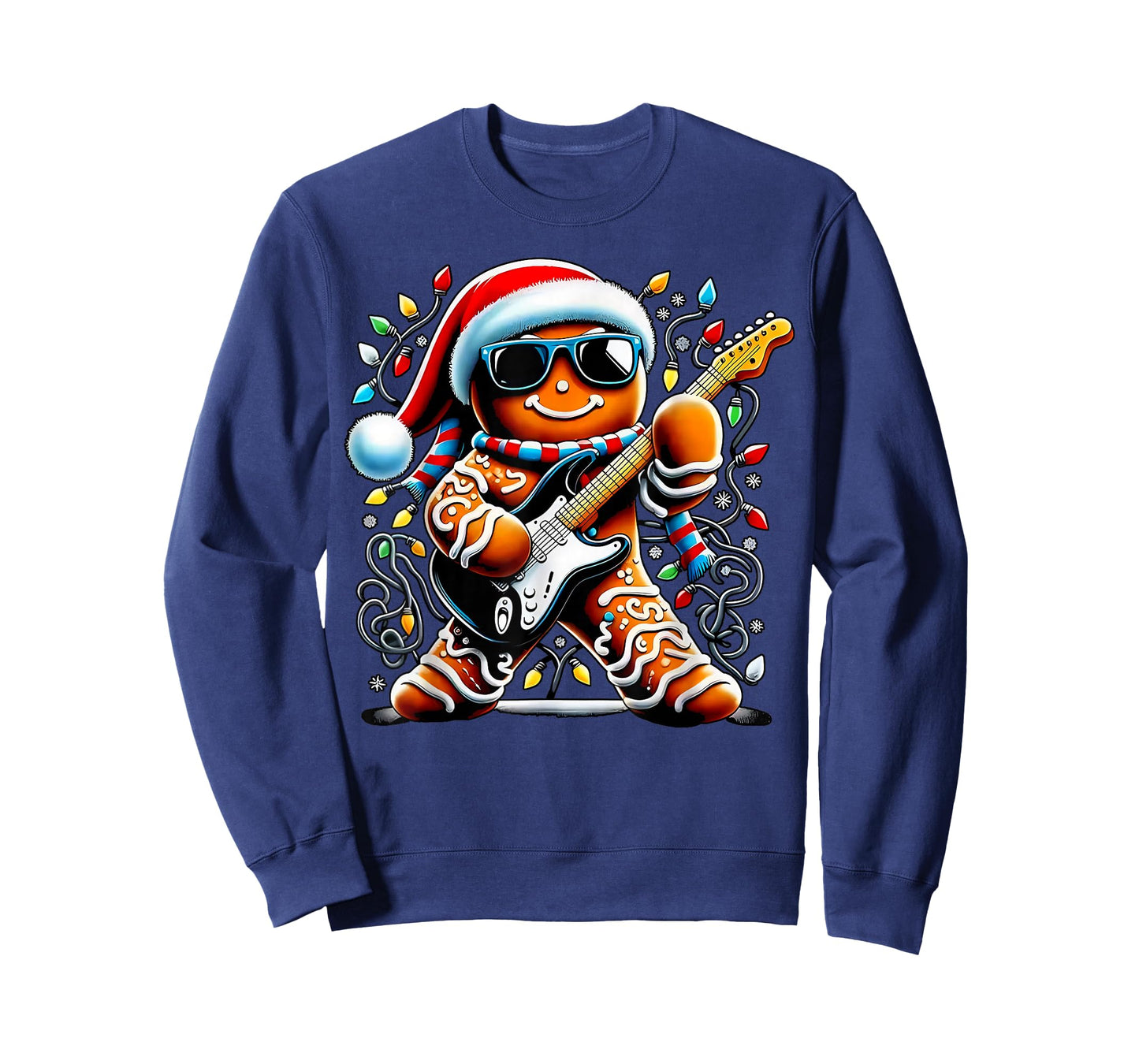 Rock Star Gingerbread Christmas Guitar Lights Men Women Kids T-Shirt