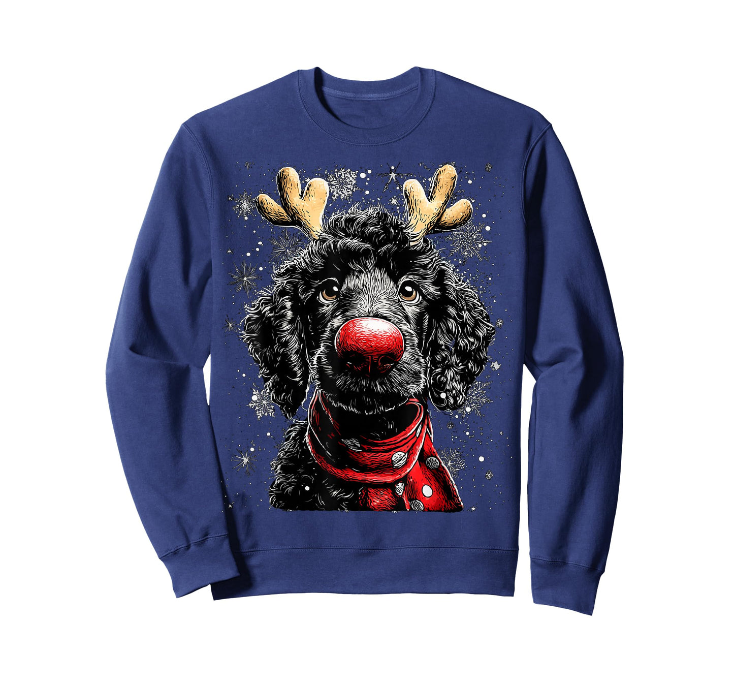 Whimsical Reindeer Poodle Dog Funny Christmas Graphic T-Shirt