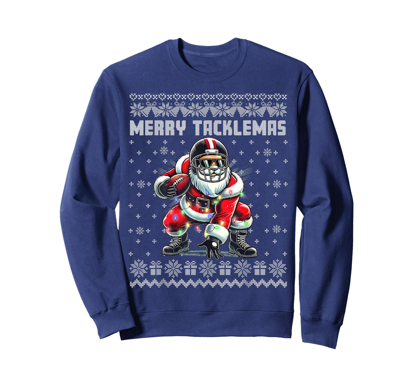 Merry Tacklemas Football Santa Linebacker Ugly Christmas T-Shirt