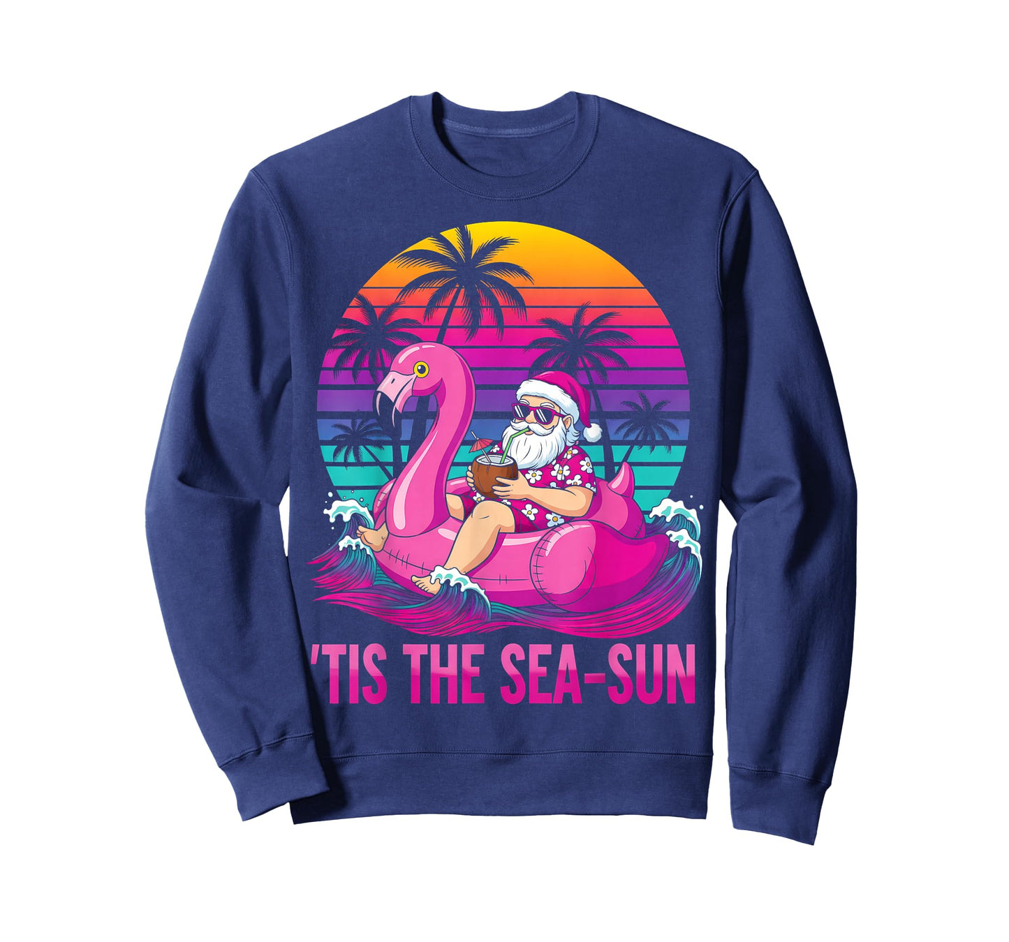 Tis The Sea-Sun Christmas in July Hawaii Santa Beach Retro T-Shirt