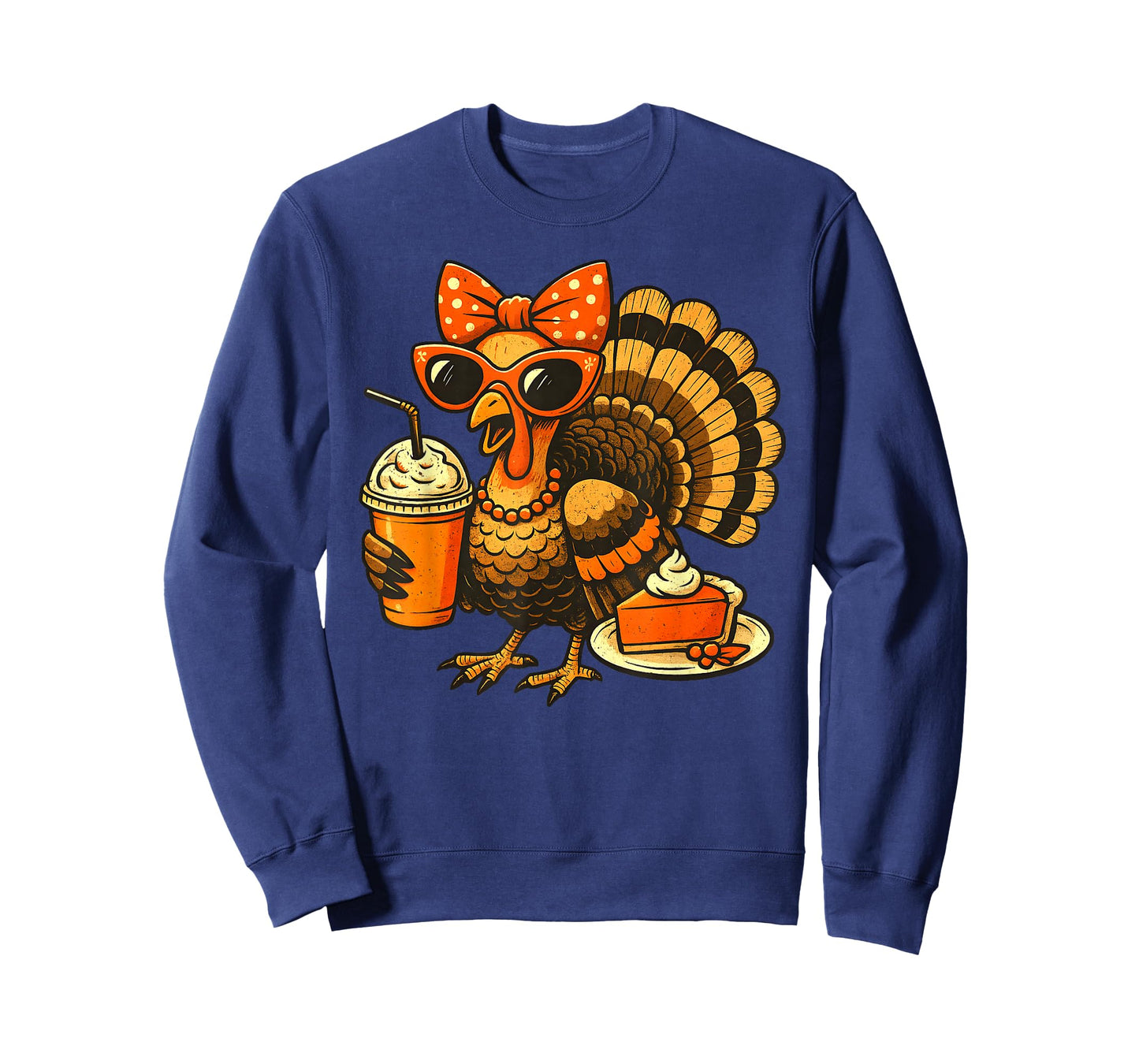 Turkey Drinking Coffee Bow Thanksgiving Womens Turkey Day T-Shirt